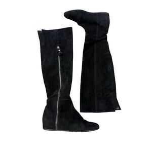 Stuart Weitzman x Russell & Bromley Over-The-Knee Boots 7.5 Black Suede Wedge